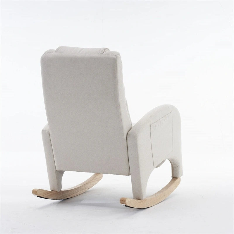 Mecedora tapizada con reposapiés ajustable y bolsillo lateral extraíble