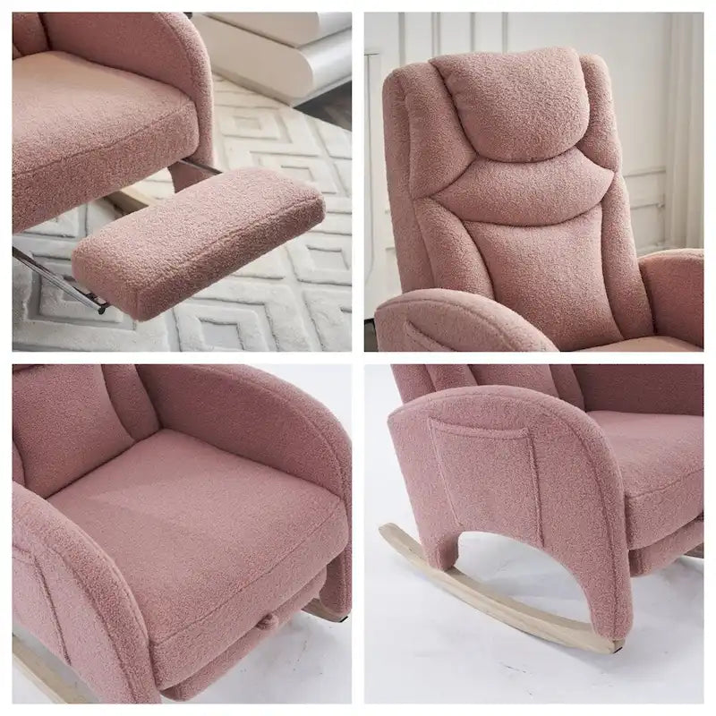 Mecedora tapizada con reposapiés ajustable y bolsillo lateral extraíble