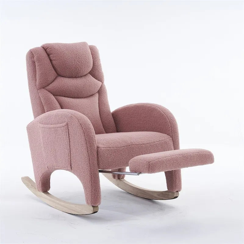 Mecedora tapizada con reposapiés ajustable y bolsillo lateral extraíble