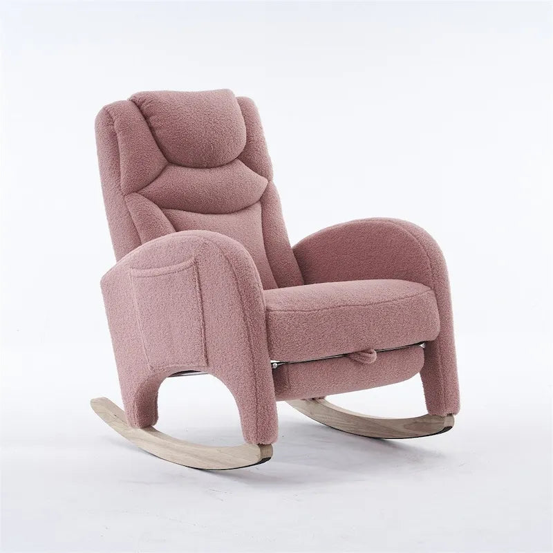 Mecedora tapizada con reposapiés ajustable y bolsillo lateral extraíble
