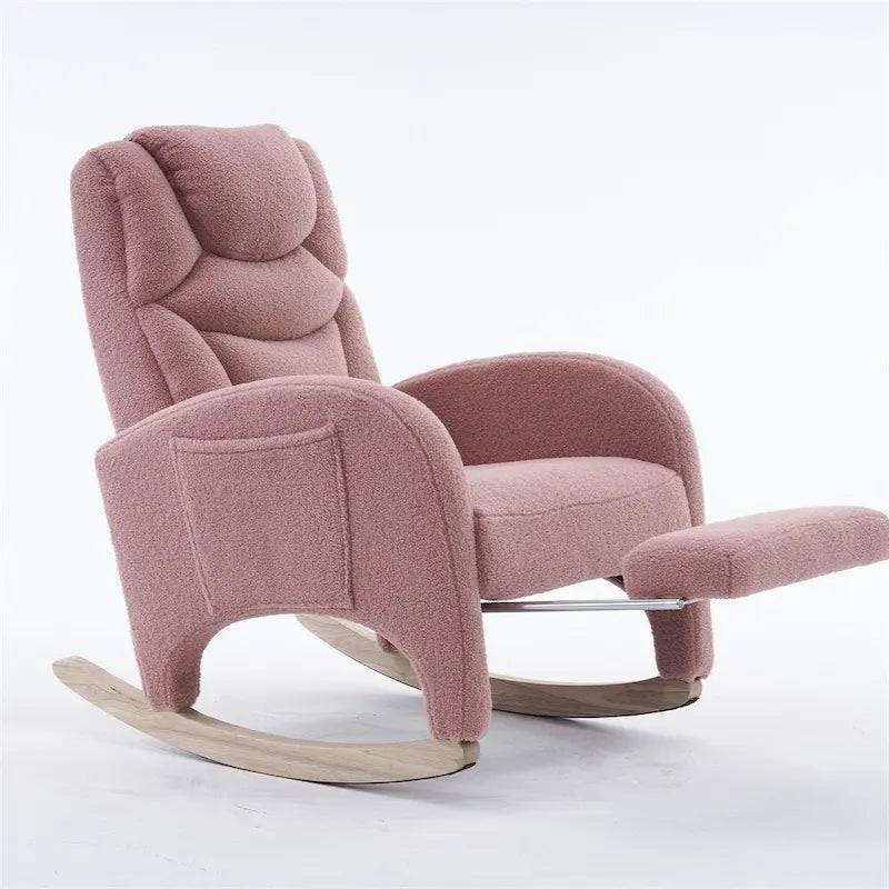 Mecedora tapizada con reposapiés ajustable y bolsillo lateral extraíble