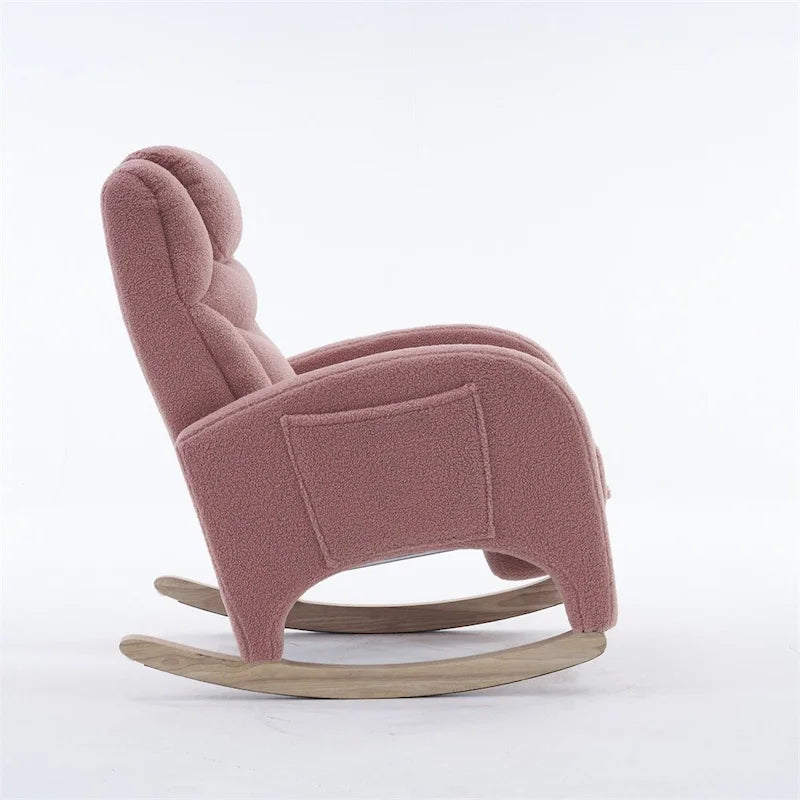Mecedora tapizada con reposapiés ajustable y bolsillo lateral extraíble
