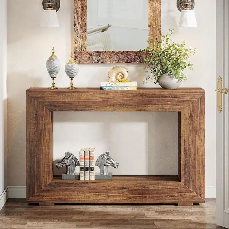 Mesa consola estrecha con estante abierto, 47" An. x 29" Al. x 12" Pr.