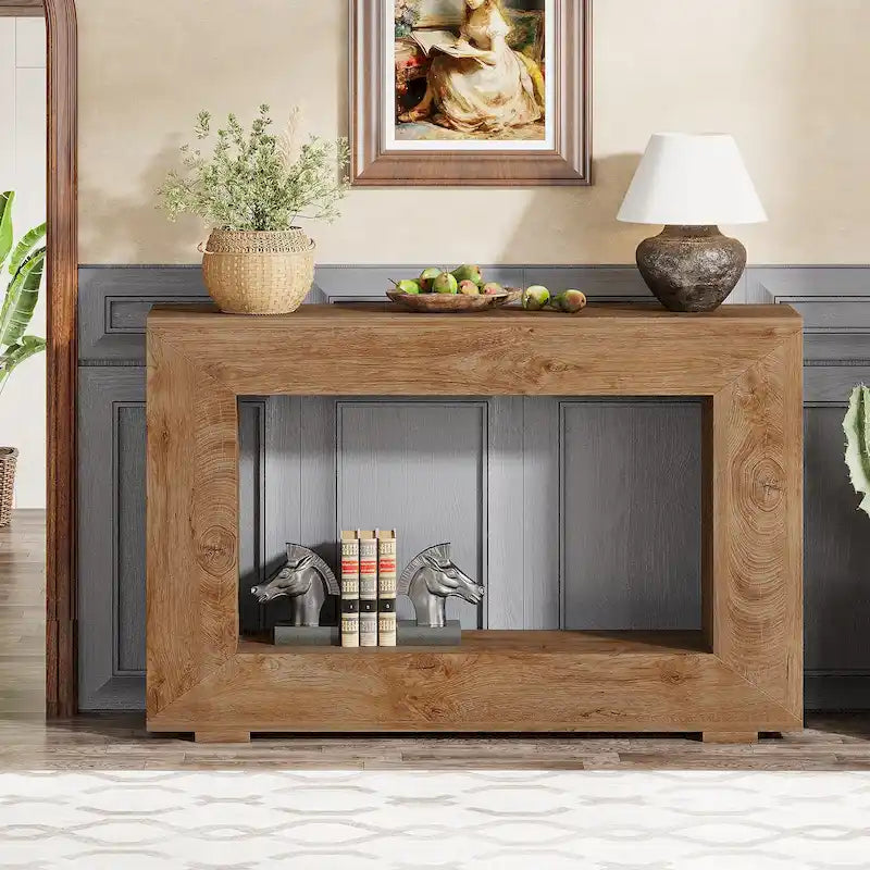 Mesa consola estrecha con estante abierto, 47" An. x 29" Al. x 12" Pr.