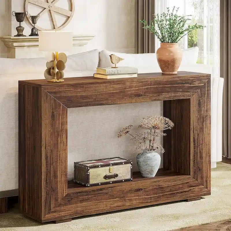 Mesa consola estrecha con estante abierto, 47" An. x 29" Al. x 12" Pr.