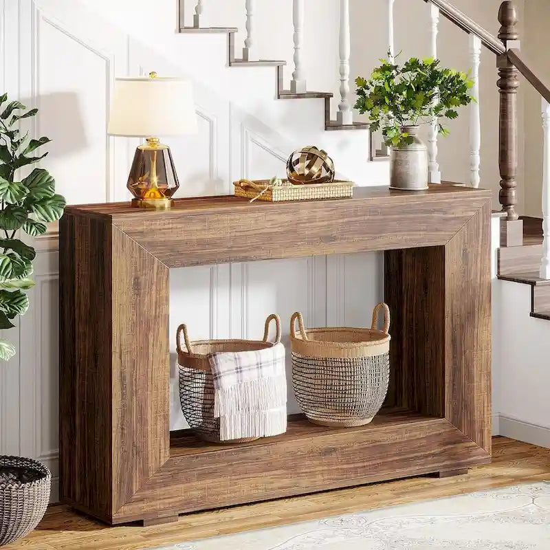 Mesa consola estrecha con estante abierto, 47" An. x 29" Al. x 12" Pr.