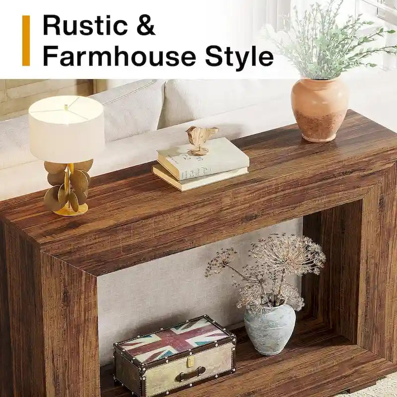 Mesa consola estrecha con estante abierto, 47" An. x 29" Al. x 12" Pr.
