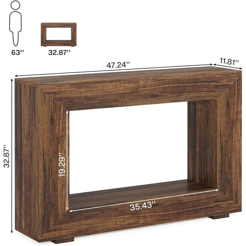 Mesa consola estrecha con estante abierto, 47" An. x 29" Al. x 12" Pr.