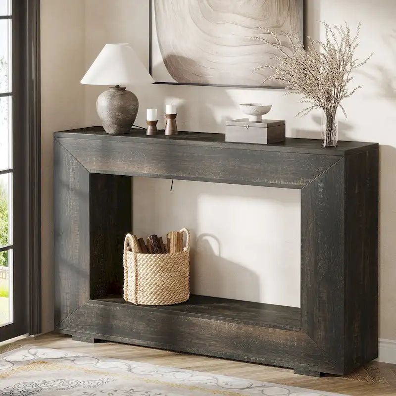 Mesa consola estrecha con estante abierto, 47" An. x 29" Al. x 12" Pr.