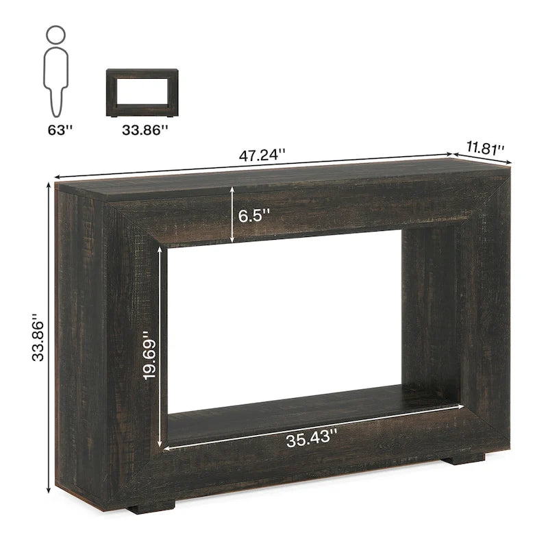 Mesa consola estrecha con estante abierto, 47" An. x 29" Al. x 12" Pr.