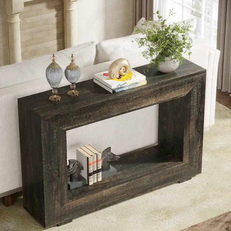 Mesa consola estrecha con estante abierto, 47" An. x 29" Al. x 12" Pr.