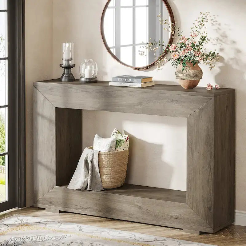 Mesa consola estrecha con estante abierto, 47" An. x 29" Al. x 12" Pr.