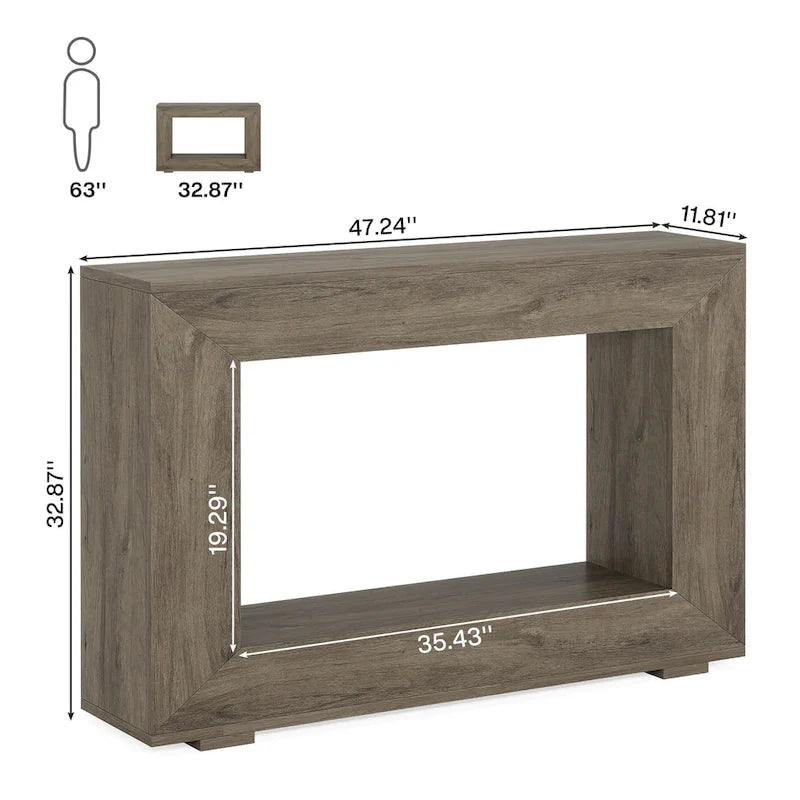Mesa consola estrecha con estante abierto, 47" An. x 29" Al. x 12" Pr.