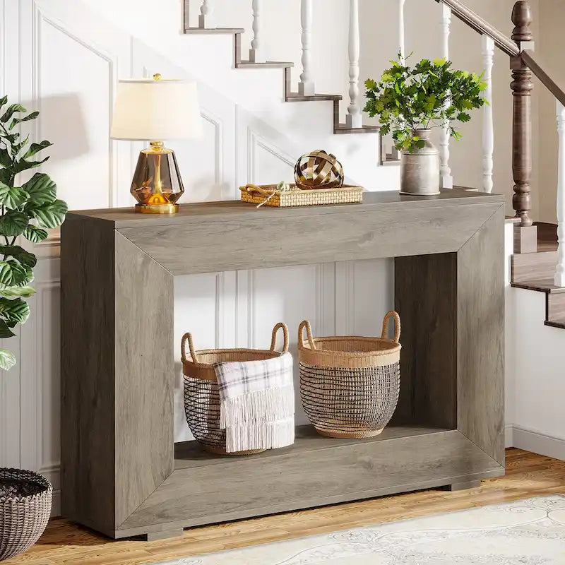 Mesa consola estrecha con estante abierto, 47" An. x 29" Al. x 12" Pr.