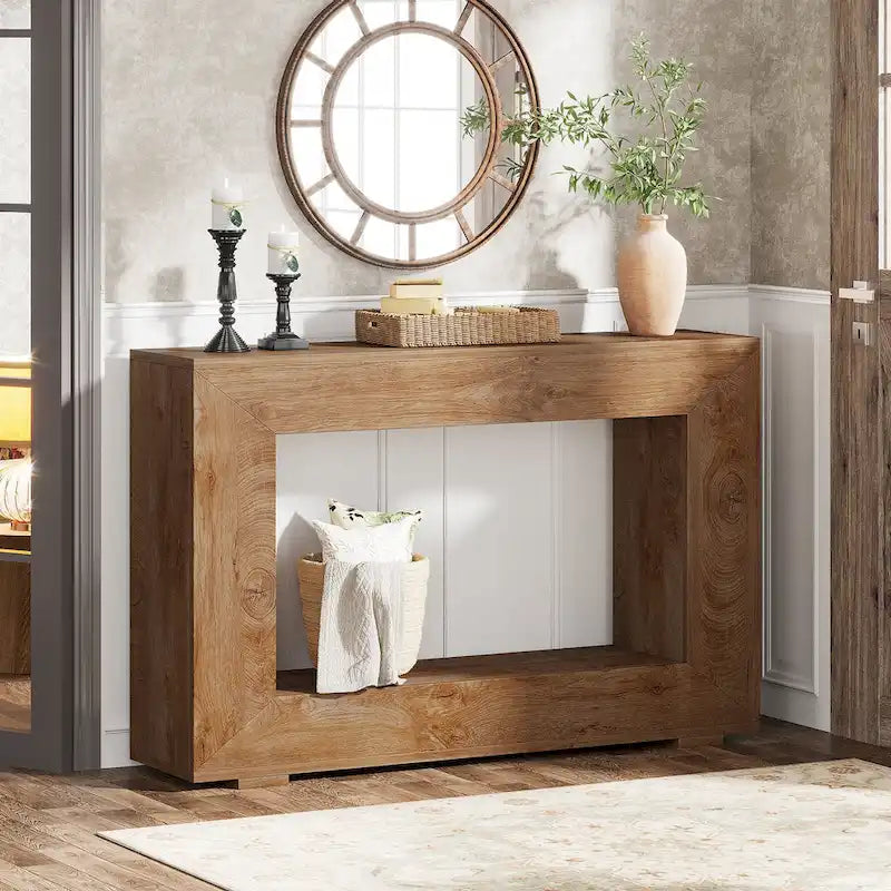 Mesa consola estrecha con estante abierto, 47" An. x 29" Al. x 12" Pr.