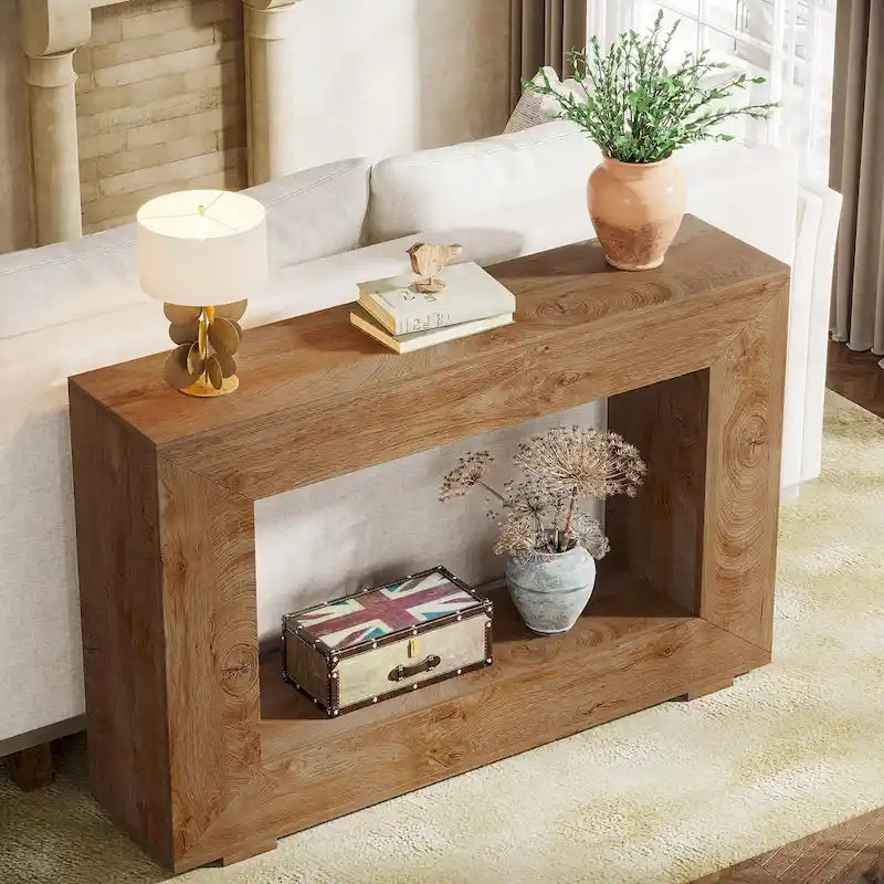 Mesa consola estrecha con estante abierto, 47" An. x 29" Al. x 12" Pr.