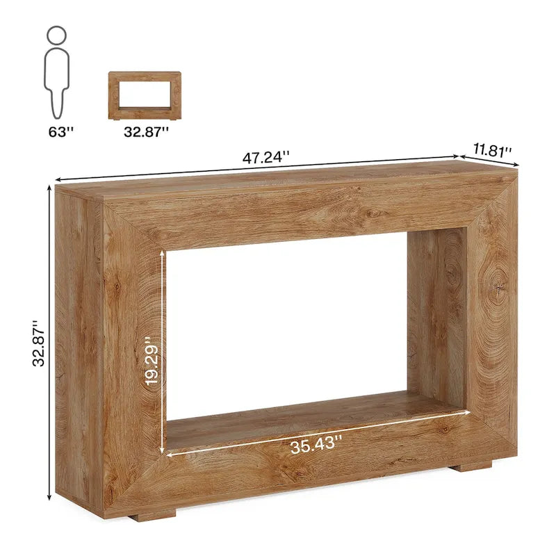 Mesa consola estrecha con estante abierto, 47" An. x 29" Al. x 12" Pr.