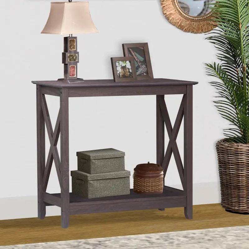 Mesa de consola estilo casa de campo moderna con estante inferior