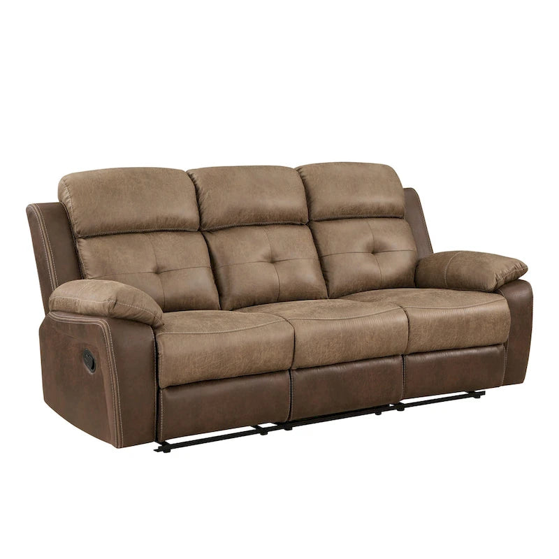 Sofá Reclinable Doble Manual de 84 Pulgadas, Microfibra Marrón, Estructura de Madera Maciza
