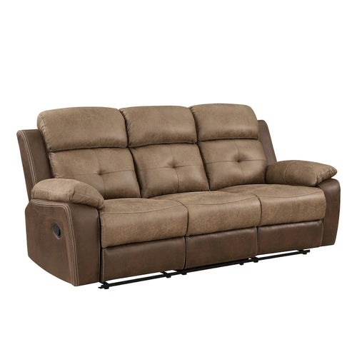Sofá Reclinable Doble Manual de 84 Pulgadas, Microfibra Marrón, Estructura de Madera Maciza