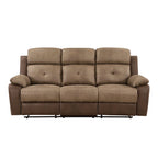 Sofá Reclinable Doble Manual de 84 Pulgadas, Microfibra Marrón, Estructura de Madera Maciza