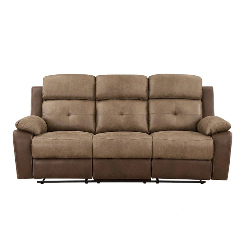 Sofá Reclinable Doble Manual de 84 Pulgadas, Microfibra Marrón, Estructura de Madera Maciza
