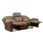 Sofá Reclinable Doble Manual de 84 Pulgadas, Microfibra Marrón, Estructura de Madera Maciza