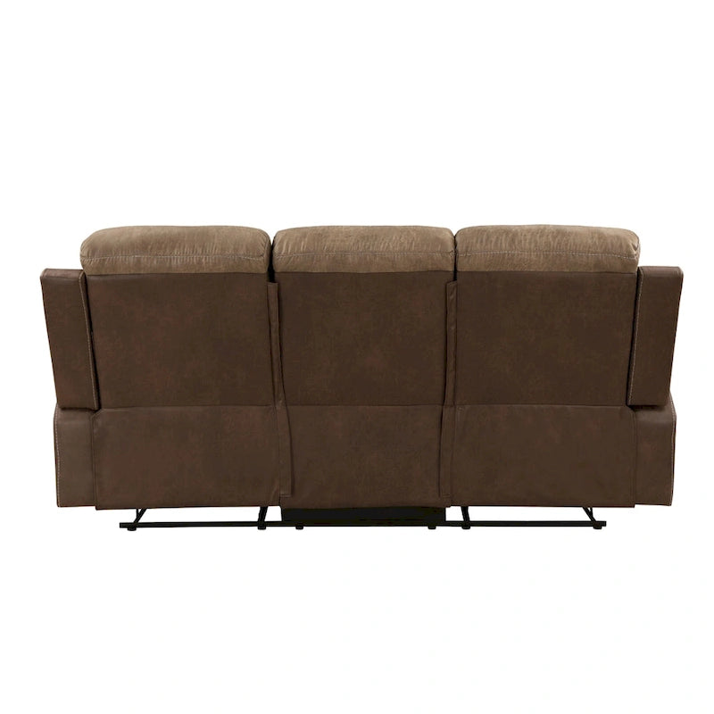 Sofá Reclinable Doble Manual de 84 Pulgadas, Microfibra Marrón, Estructura de Madera Maciza