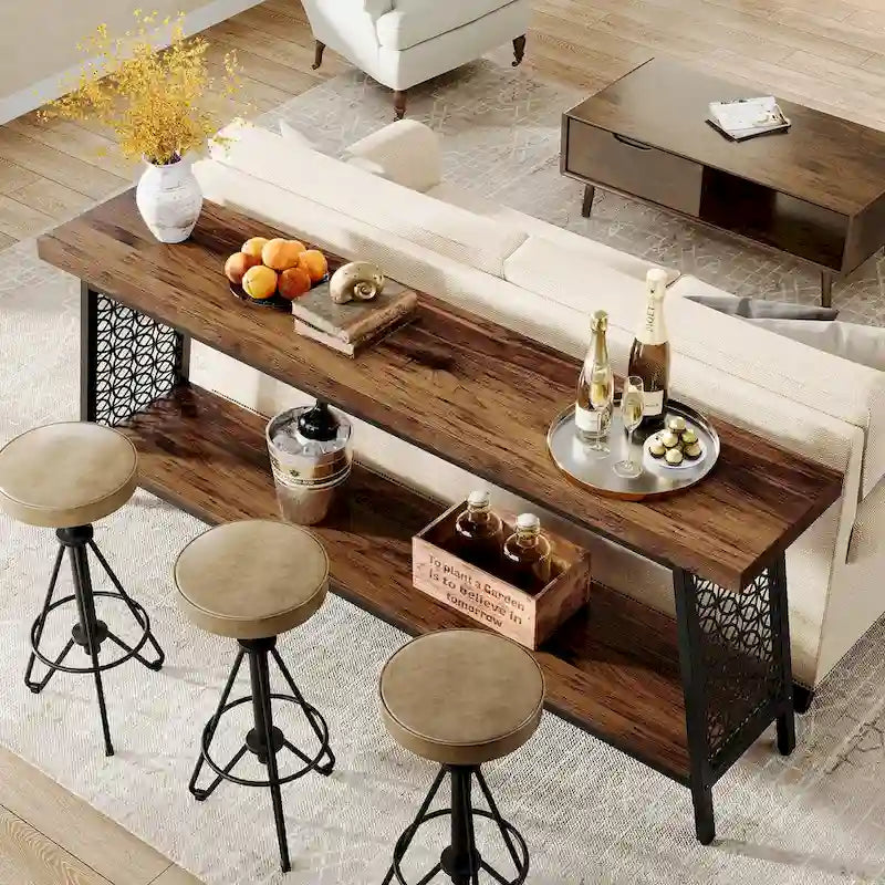 Consola de 2 niveles con marco de metal, mesa estrecha de 70.9 pulgadas para recibidor o sala de estar