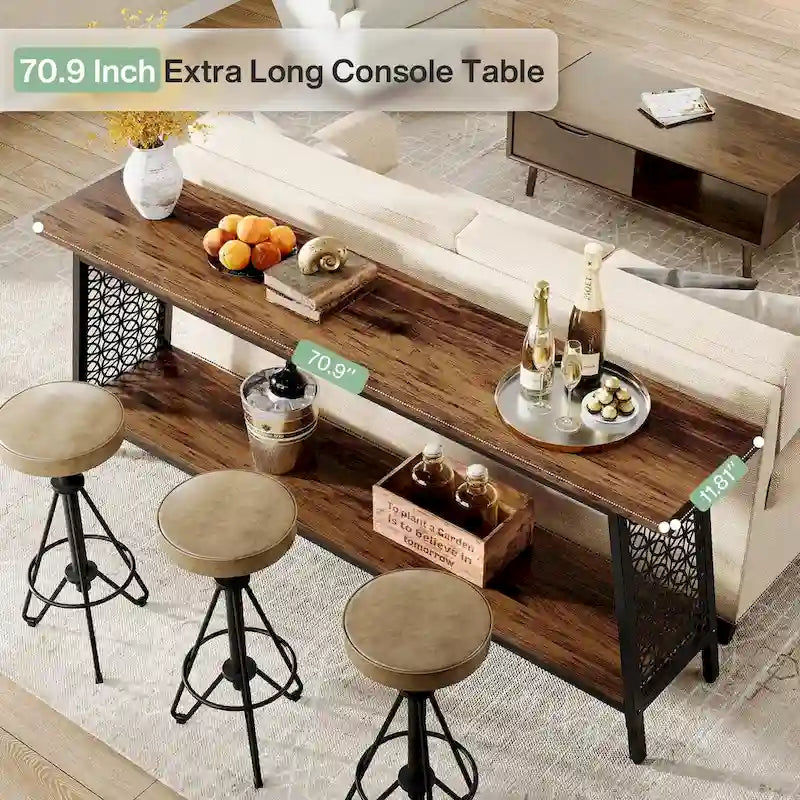 Consola de 2 niveles con marco de metal, mesa estrecha de 70.9 pulgadas para recibidor o sala de estar