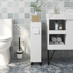 Armario de almacenamiento de baño delgado con ruedas y soporte para papel higiénico
