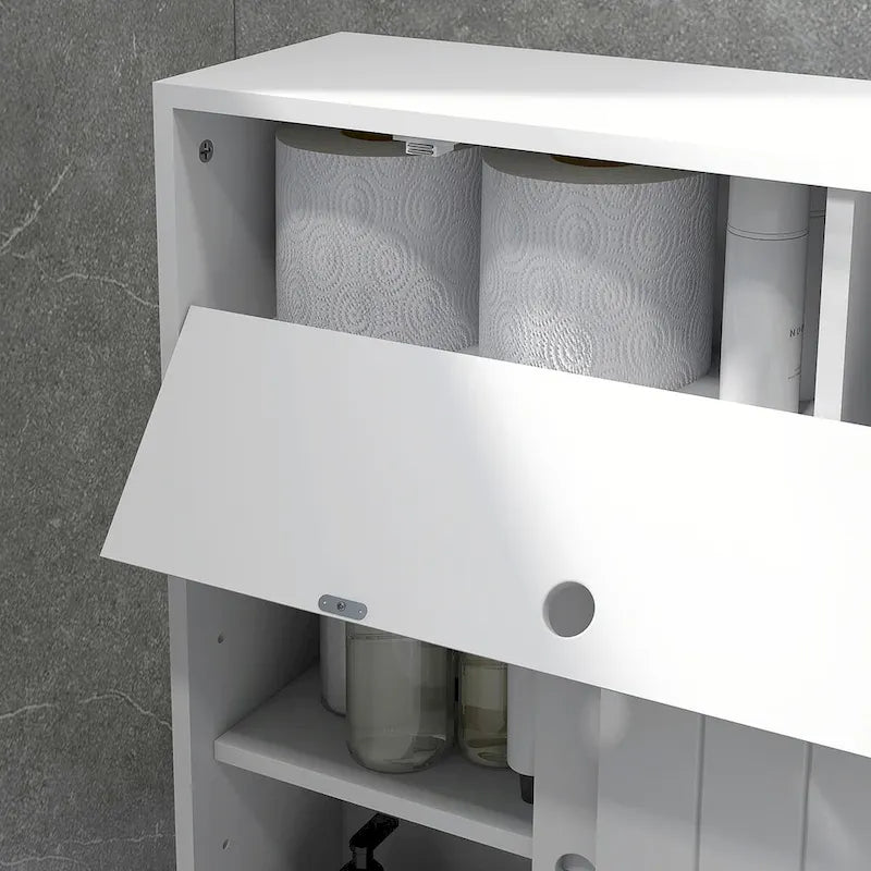 Armario de almacenamiento de baño delgado con ruedas y soporte para papel higiénico