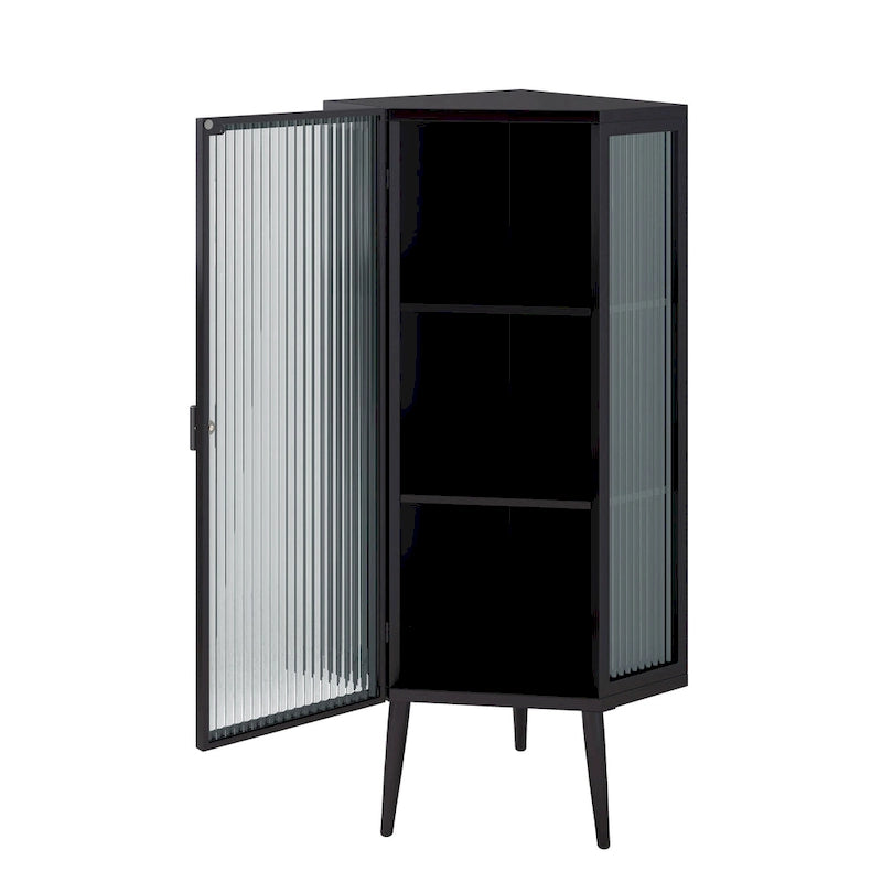 Armario esquinero de 3 niveles con puerta de cristal