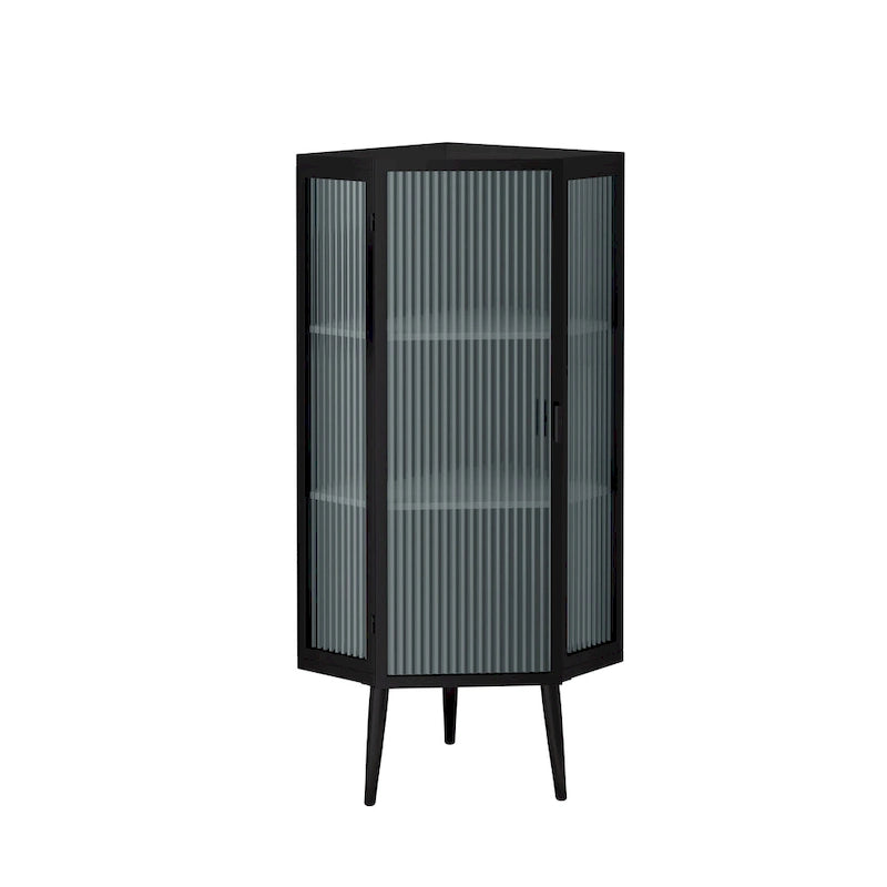 Armario esquinero de 3 niveles con puerta de cristal