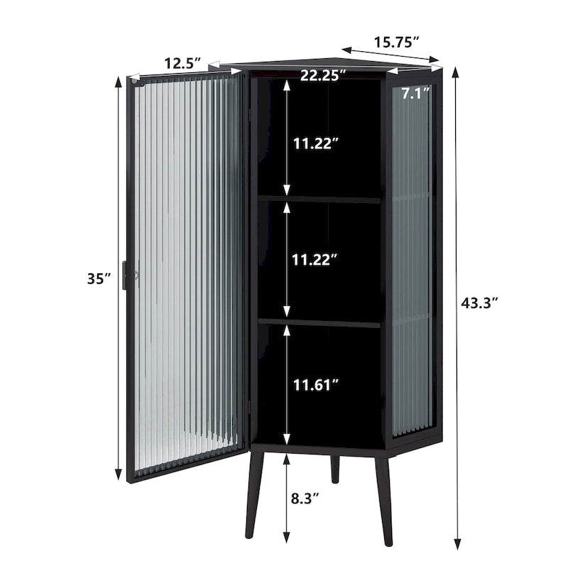 Armario esquinero de 3 niveles con puerta de cristal