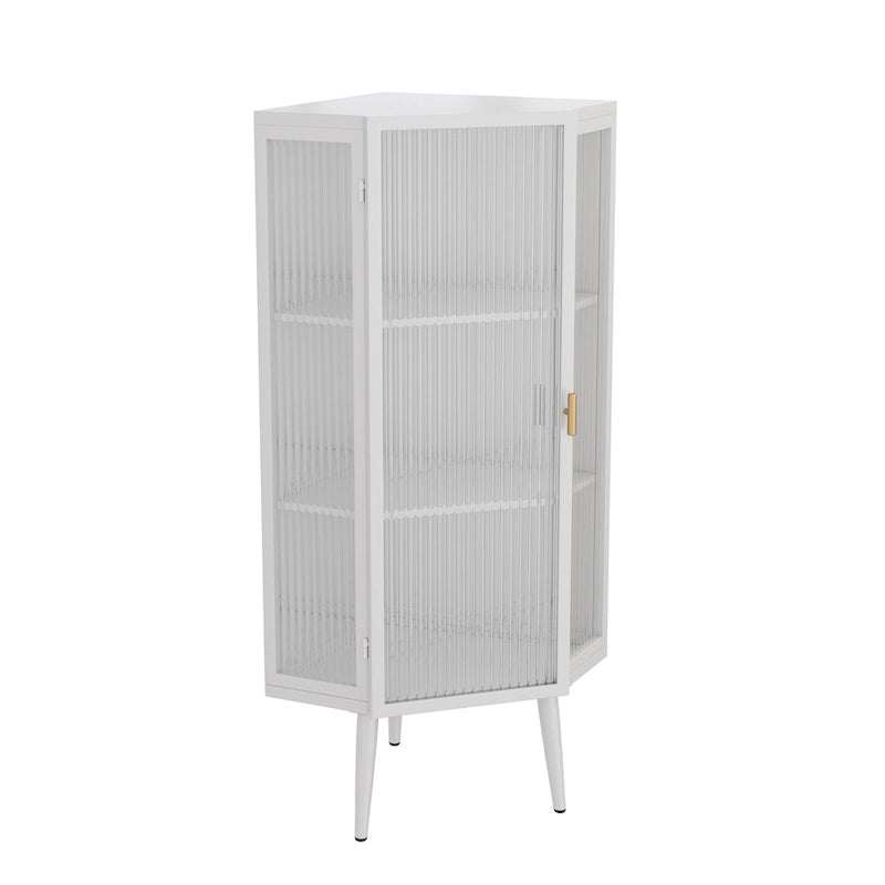 Armario esquinero de 3 niveles con puerta de cristal