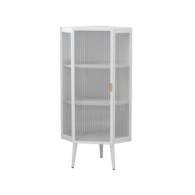 Armario esquinero de 3 niveles con puerta de cristal