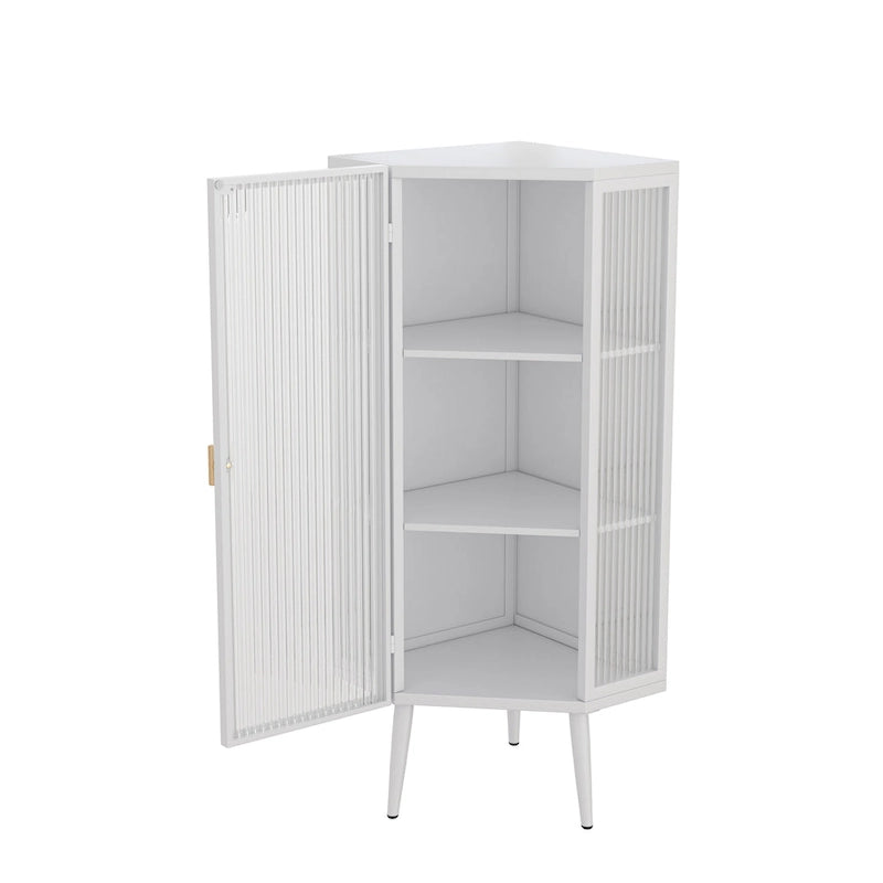 Armario esquinero de 3 niveles con puerta de cristal