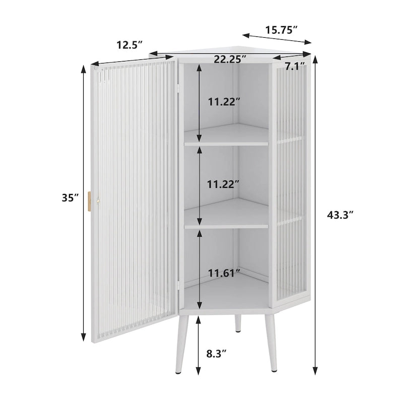Armario esquinero de 3 niveles con puerta de cristal