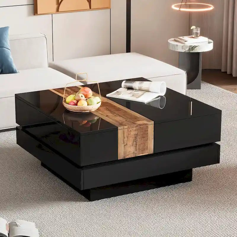 Mesa de centro cuadrada con tapa deslizante y compartimentos de almacenamiento ocultos