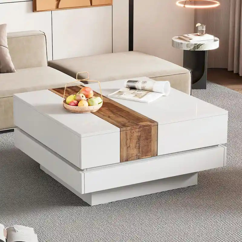 Mesa de centro cuadrada con tapa deslizante y compartimentos de almacenamiento ocultos