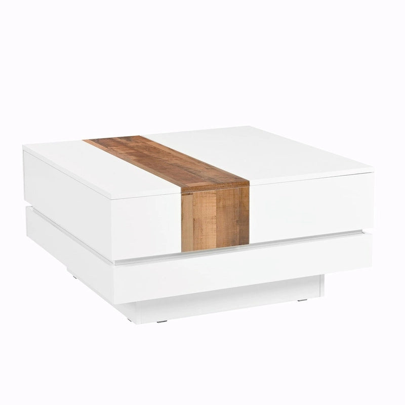Mesa de centro cuadrada con tapa deslizante y compartimentos de almacenamiento ocultos