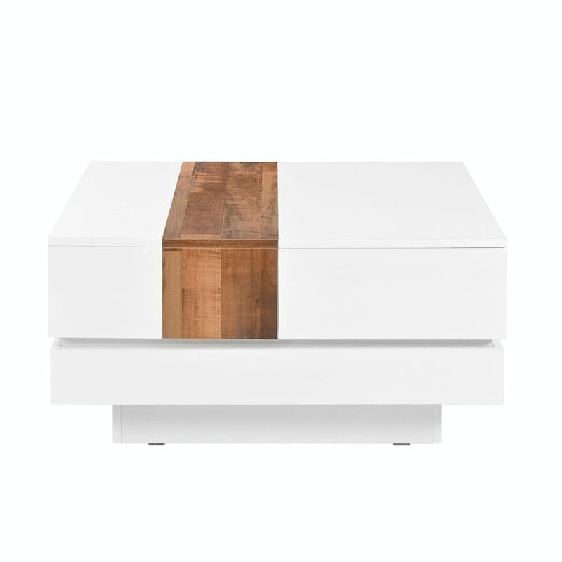 Mesa de centro cuadrada con tapa deslizante y compartimentos de almacenamiento ocultos