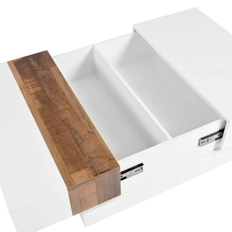 Mesa de centro cuadrada con tapa deslizante y compartimentos de almacenamiento ocultos