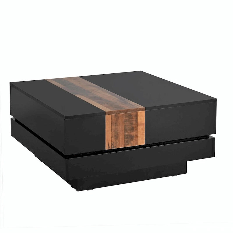 Mesa de centro cuadrada con tapa deslizante y compartimentos de almacenamiento ocultos