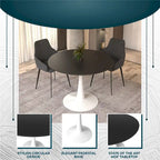 Mesa de comedor redonda de 40" con tapa de MDF y base de pedestal de acero
