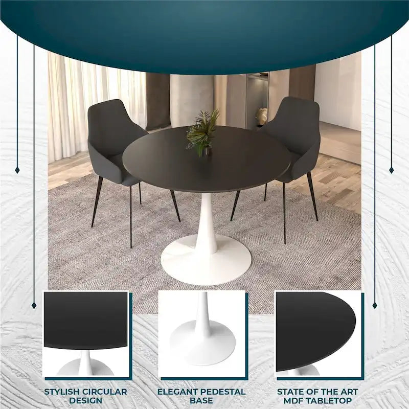 Mesa de comedor redonda de 40" con tapa de MDF y base de pedestal de acero
