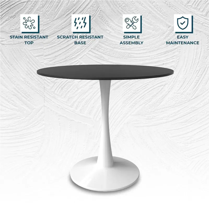Mesa de comedor redonda de 40" con tapa de MDF y base de pedestal de acero