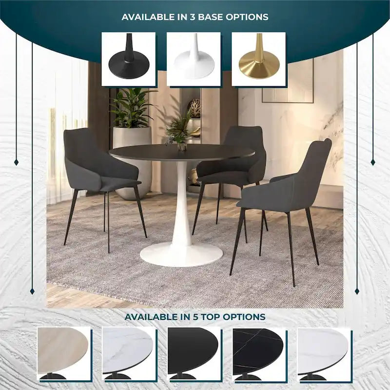 Mesa de comedor redonda de 40" con tapa de MDF y base de pedestal de acero
