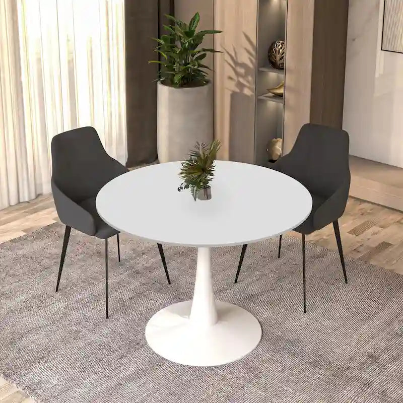 Mesa de comedor redonda de 40" con tapa de MDF y base de pedestal de acero